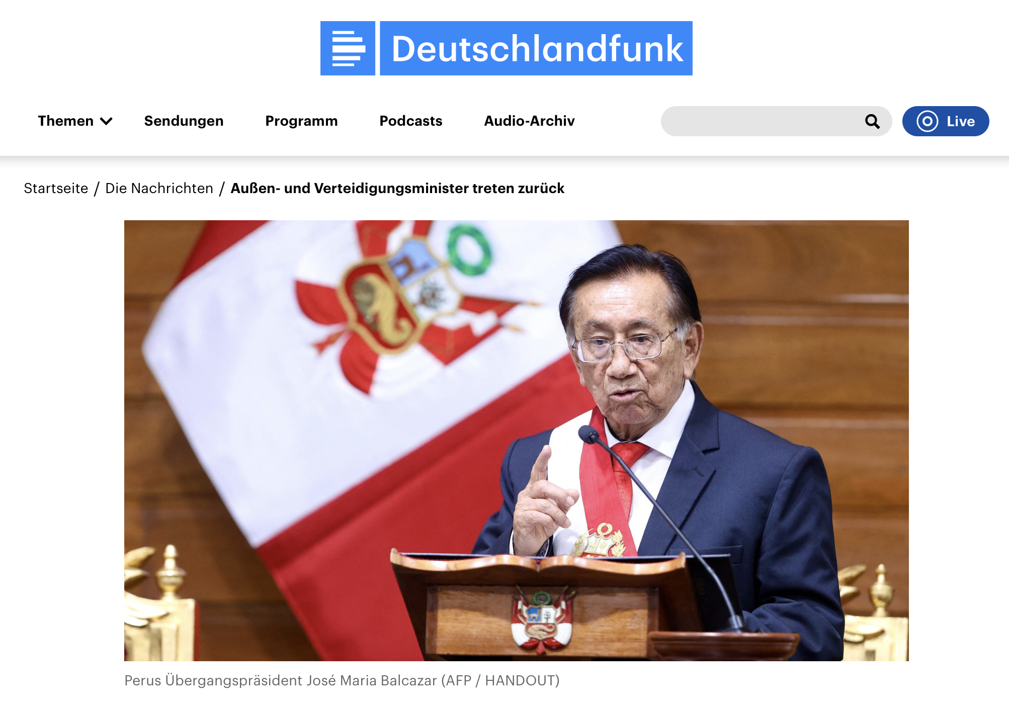 Regierungskrise in Peru - Außen- und Verteidigungsminister treten zurück